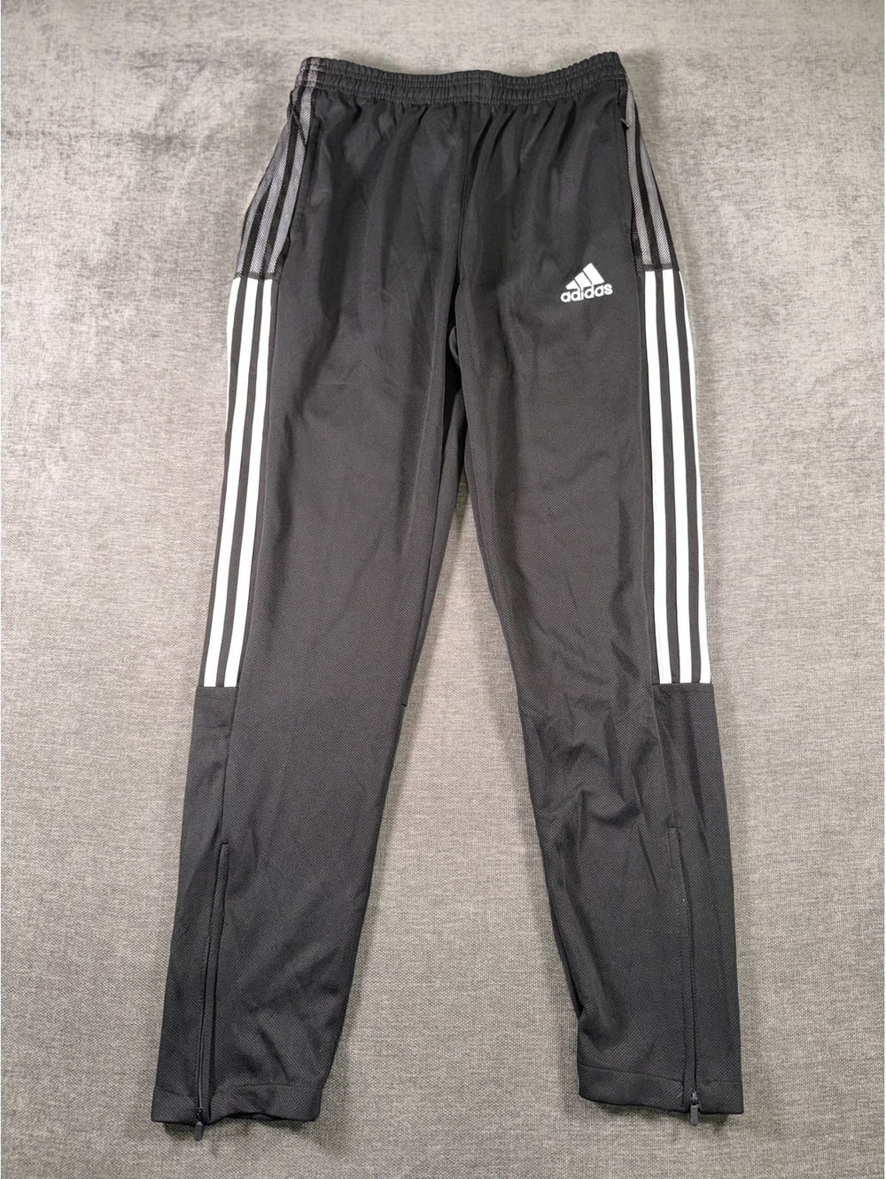 Adidas Men's Black Track Pants with White Stripes, Size XL